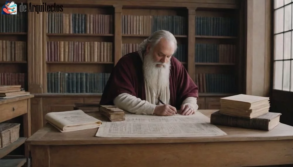 Vitruvio escribiendo los 10 libros de Arquitectura