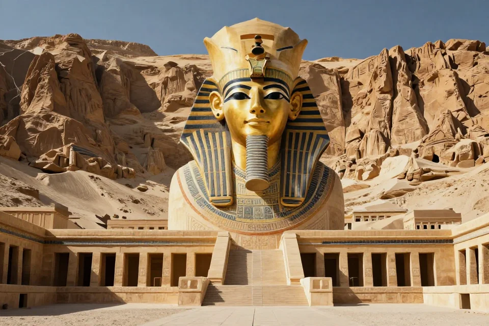 Composición simbólica que muestra la legado de Kha con patrones geométricos del Valle de los Reyes